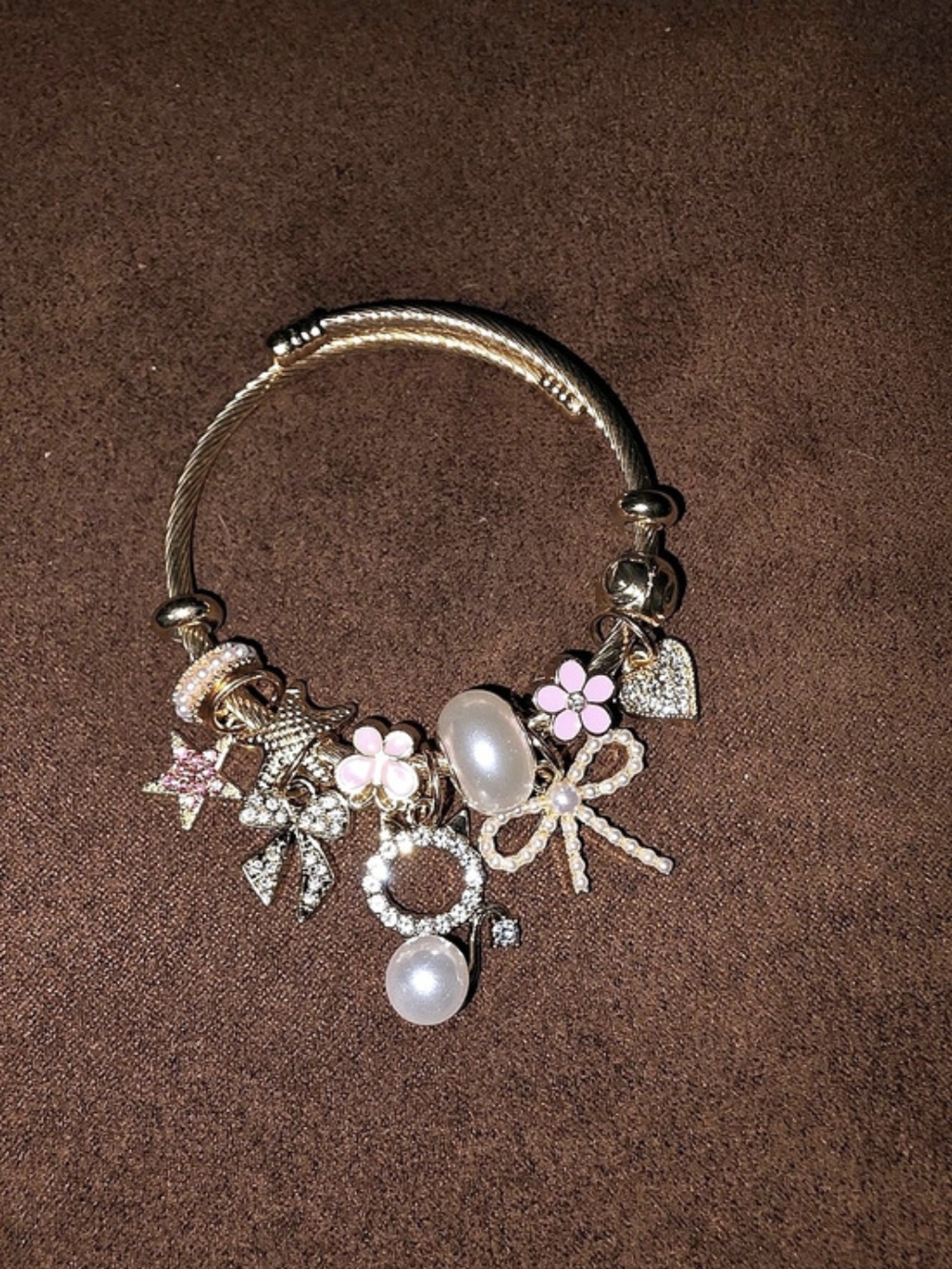 Gold & Pink Charm Bracelet Like New